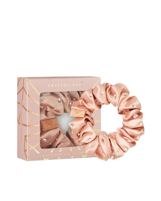 Crystal-Infused Silk Hair Tie – Rose Gold Crystallove
