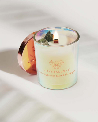 Soy Candle with Rainbow Fluorite and Pink Champagne in Glass Container Crystallove - 4