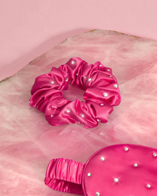 Crystal-Infused Silk Hair Tie – Hot Pink Crystallove