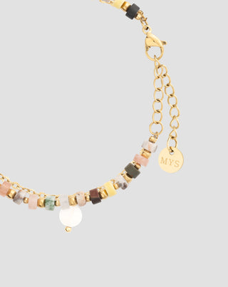 Gold plated stainless steel bracelet with agate, maifan, jasper and aventurine Mys_4 - 4