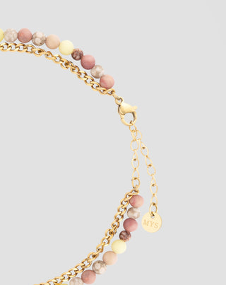Gold plated stainless steel ankle bracelet with pink and lemon jade Mys_2 - 3