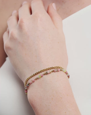 Gold plated bracelet with natural stones pink and lemon jade Mys_1 - 6