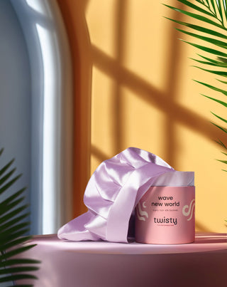 Twisty pink silk sleeping cap for curly and wavy hair