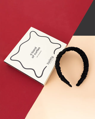 Silk hairband in 100% natural silk black Twisty - 2