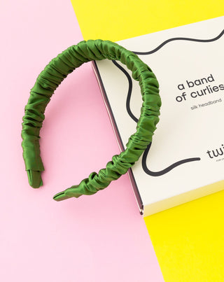 Silk hairband in 100% natural silk green Twisty - 2