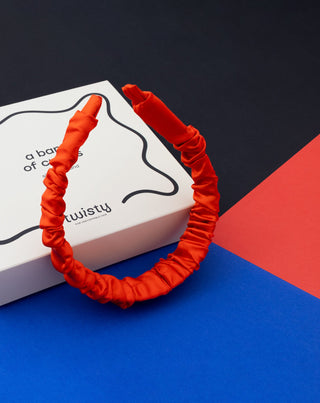Silk hairband in 100% natural silk red Twisty - 2
