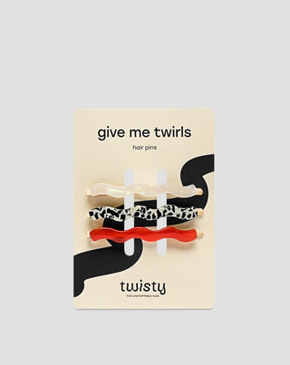 Set of wavy hair pins red, marbled, pearl Twisty 3 pcs. - 1