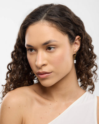 Set of gold-plated earrings with white jade in stainless steel Mys_2 - 3