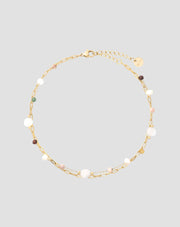 Stainless steel gold plated ankle bracelet with agate, maifan, jasper and aventurine Mys_3