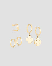 Gold-Plated Clover Hoop Earrings & Ear Cuff Set Mys_1