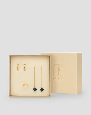 Mys stainless steel gold-plated lapis lazuli earring set - 5