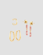 Gold-Plated Natural Pink Jade Earring Set Mys