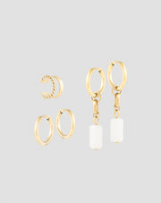 Gold-Plated Natural White Jade Earring Set Mys