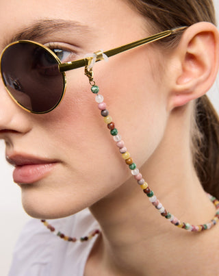 Gold-plated eyeglass chain with agate, maifan, jasper and aventurine Mys_1 - 2