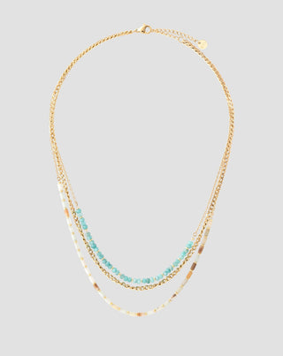 Gold-plated stainless steel necklace with African turquoise and amazonite Mys_4 - 1