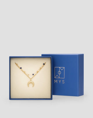 Gold plated natural stone lapis lazuli necklace with crescent moon Mys_5