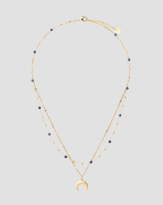 Gold plated natural stone lapis lazuli necklace with crescent moon Mys_1