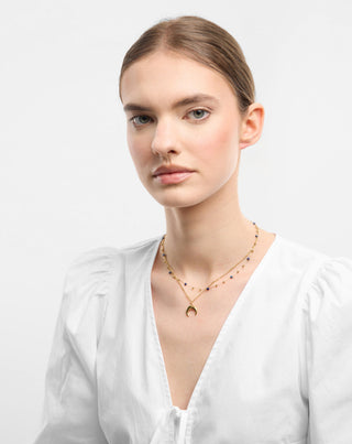 Gold plated natural stone lapis lazuli necklace with crescent moon Mys_2