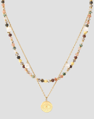 Gold plated necklace with natural stones agate, maifan, jasper, jade and aventurine Mys_4 - 4