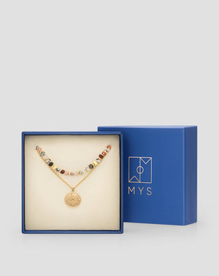 Gold plated necklace with natural stones agate, maifan, jasper, jade and aventurine Mys