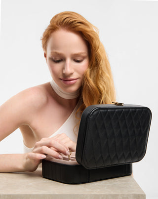 Large jewelry box with compartments, rollers and mirror, black Mys_2 - 3