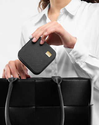 Small jewelry box with compartments, rollers and hooks, black Mys_2 - 3