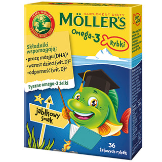 Dietary supplement with omega-3 fatty acids Moller's apple flavored fish 36 jelly beans - 1