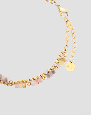 Gold-plated stainless steel bracelet with pink and lemon jade Mys_4 - 4
