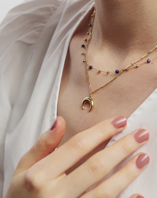 Gold plated natural stone lapis lazuli necklace with crescent moon Mys_6 - 6