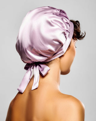 Twisty pink silk sleeping cap for curly and wavy hair - 2