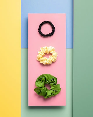 Set of 100% natural silk hair elastics - green, cream, black Twisty 3 pcs. - 3