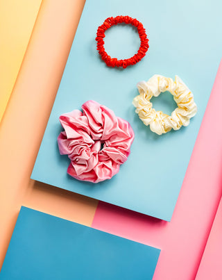 Set of 100% natural silk hair elastics - pink, cream, red Twisty 3 pcs. - 4