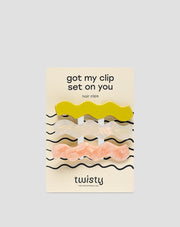 Set of wavy hair clips - pearl, green, pink Twisty 3 pcs.