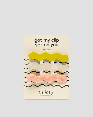 Set of wavy hair clips - pearl, green, pink Twisty 3 pcs. - 1