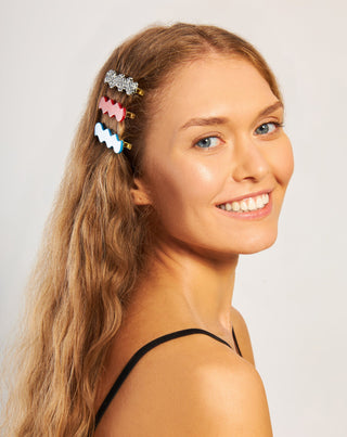 Set of wavy hair clips - marbled, blue, red Twisty 3 pcs. - 2