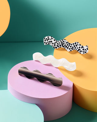 Set of wavy hair clips - marbled, pearl, black Twisty 3 pcs. - 2