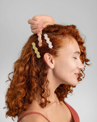 Set of wavy hair clips - pearl, green, pink Twisty 3 pcs. - 2