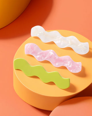 Set of wavy hair clips - pearl, green, pink Twisty 3 pcs. - 4