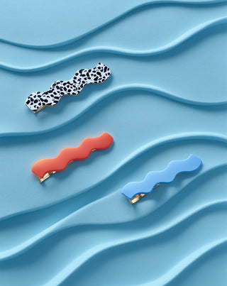 Set of wavy hair clips - marbled, blue, red Twisty 3 pcs. - 3