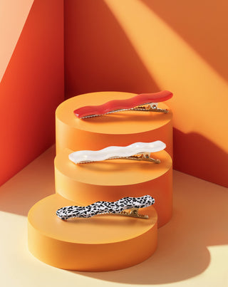 Set of wavy hair clips - red, marbled, pearl Twisty 3 pcs. - 2