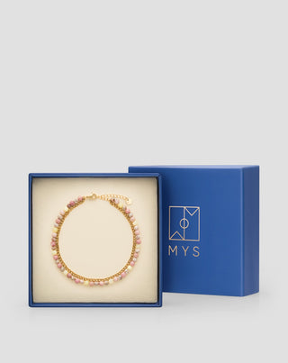 Gold plated stainless steel ankle bracelet with pink and lemon jade Mys - 4