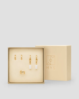 Set of gold-plated earrings with white jade in stainless steel Mys - 5