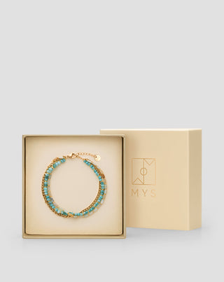 Gold-plated stainless steel bracelet with African turquoise and amazonite Mys - 4