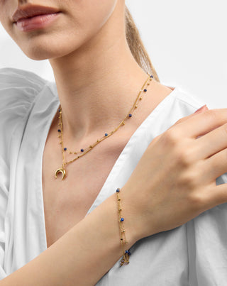 Gold plated natural stone lapis lazuli necklace with crescent moon Mys_3 - 2