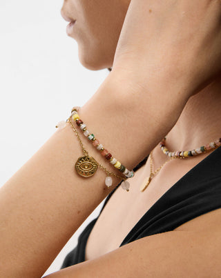 Gold plated stainless steel bracelet with agate, maifan, jasper and aventurine Mys_1 - 2