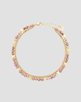 Gold plated stainless steel ankle bracelet with pink and lemon jade Mys_3 - 1