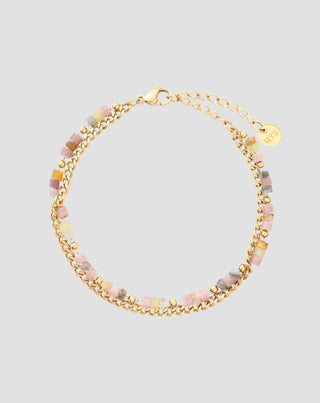 Gold plated bracelet with natural stones pink and lemon jade Mys - 1