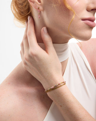 Gold-plated stainless steel bracelet with pink and lemon jade Mys_2 - 3