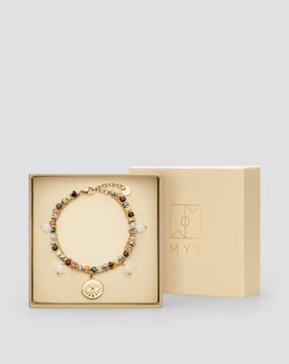 Gold plated stainless steel bracelet with agate, maifan, jasper and aventurine Mys - 5