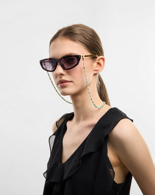 Gold-plated eyeglass chain with African turquoise and amazonite Mys_3 - 3